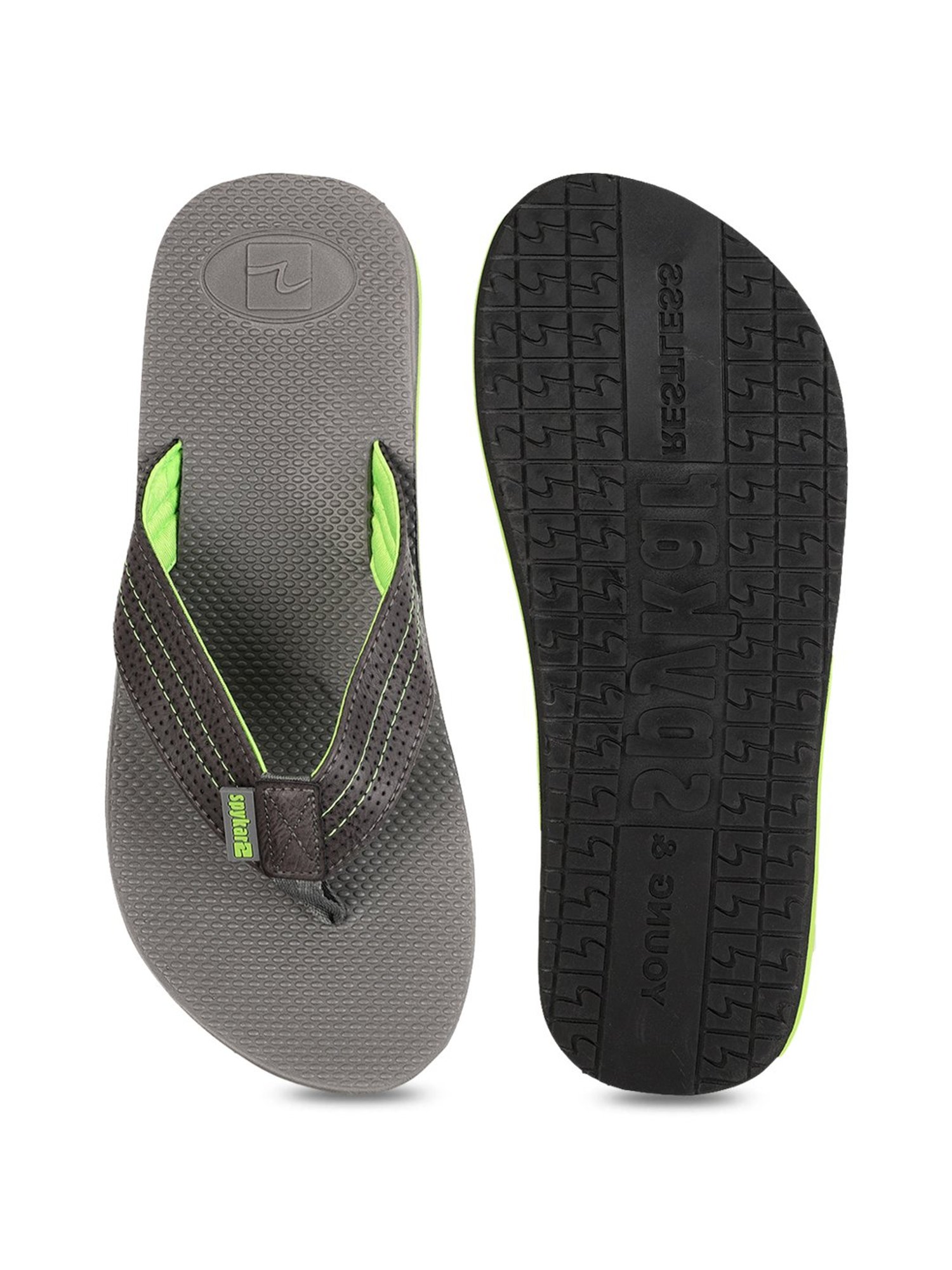 Buy Spykar Dark Grey \u0026 Green Flip Flops 