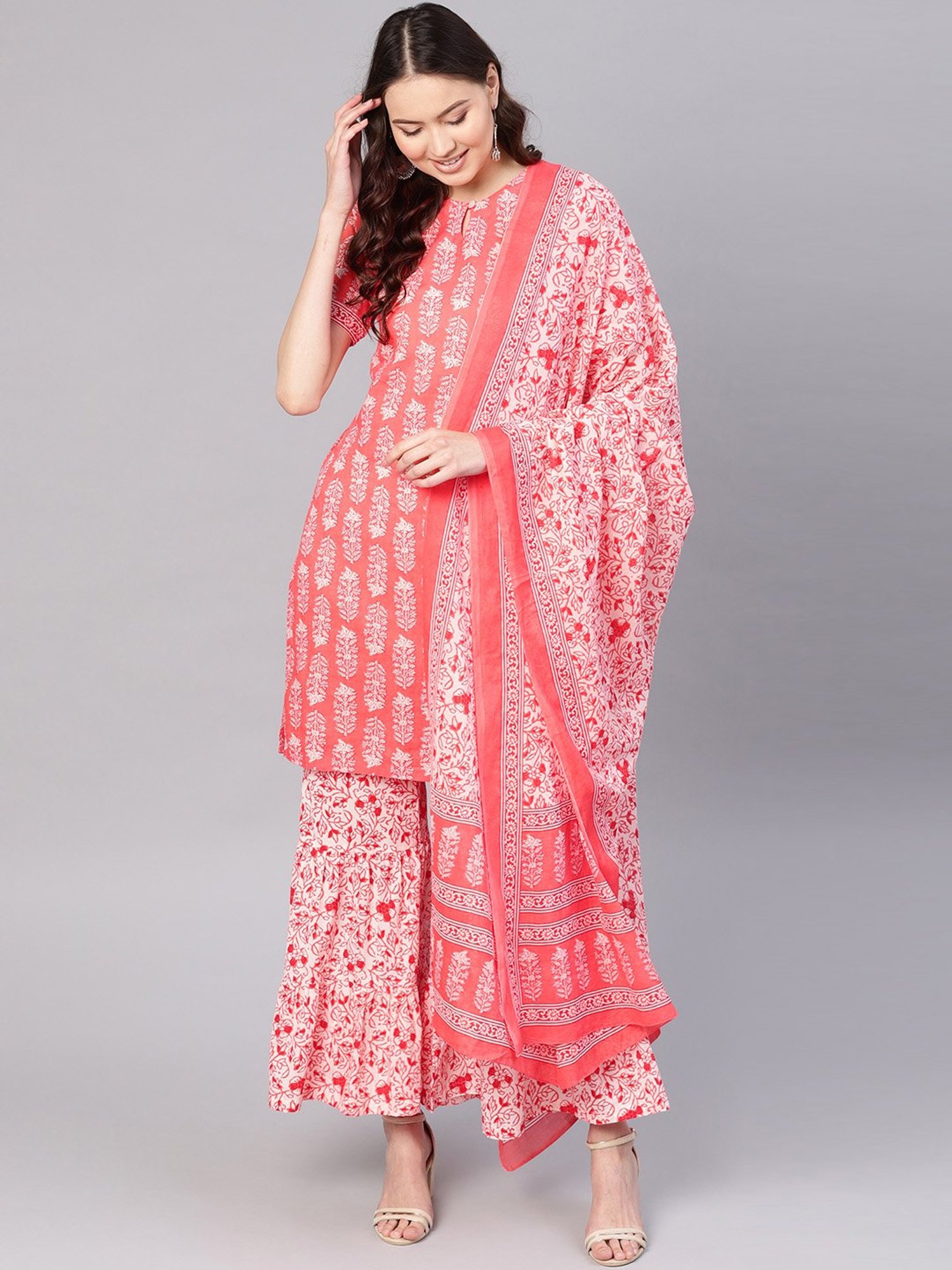 Jaipur Kurti Indi Self Design Kurta Sharara  Dupatta Set  Buy Jaipur  Kurti Indi Self Design Kurta Sharara  Dupatta Set Online at Best Prices  in India  Flipkartcom