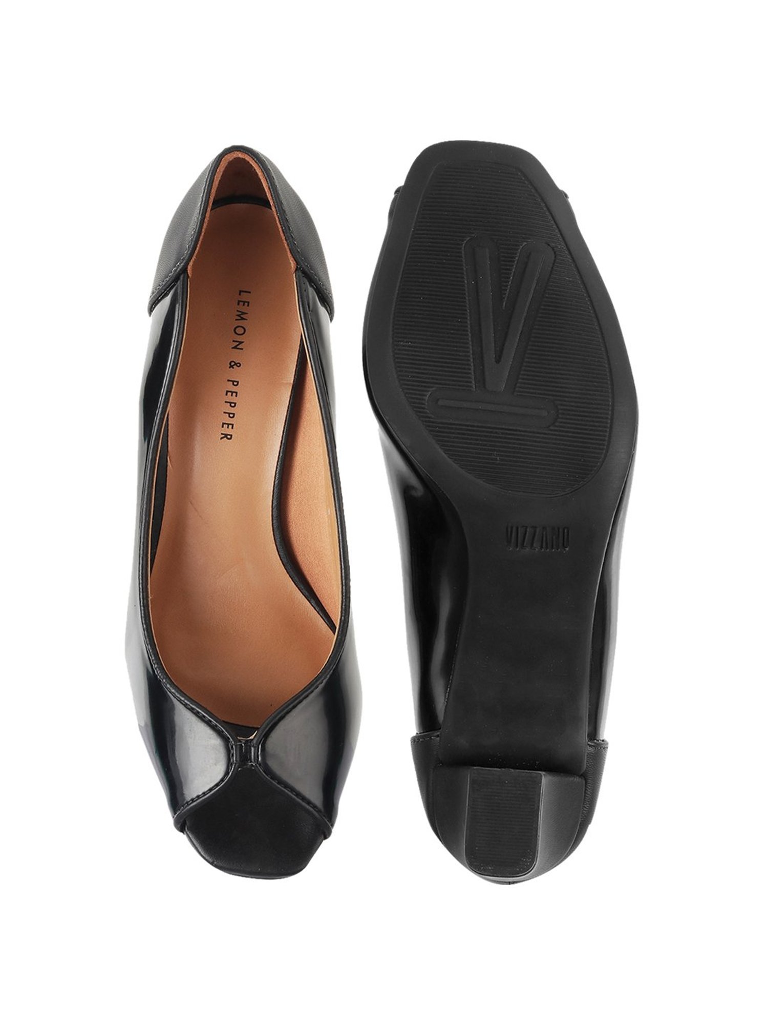 Buy Lemon & Pepper Black Solid-plain Pointed Toe Block Heels online