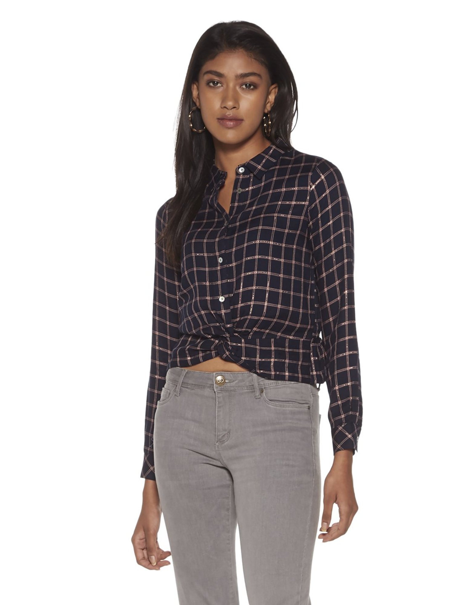 Buy Nuon by Westside Navy Checkered Doug Shirt for Women Online @ Tata CLiQ