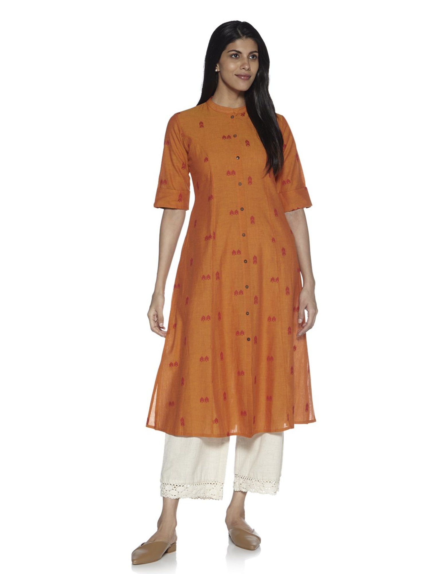 Utsa by Westside Red Floral Embroidered Button Down Kurta