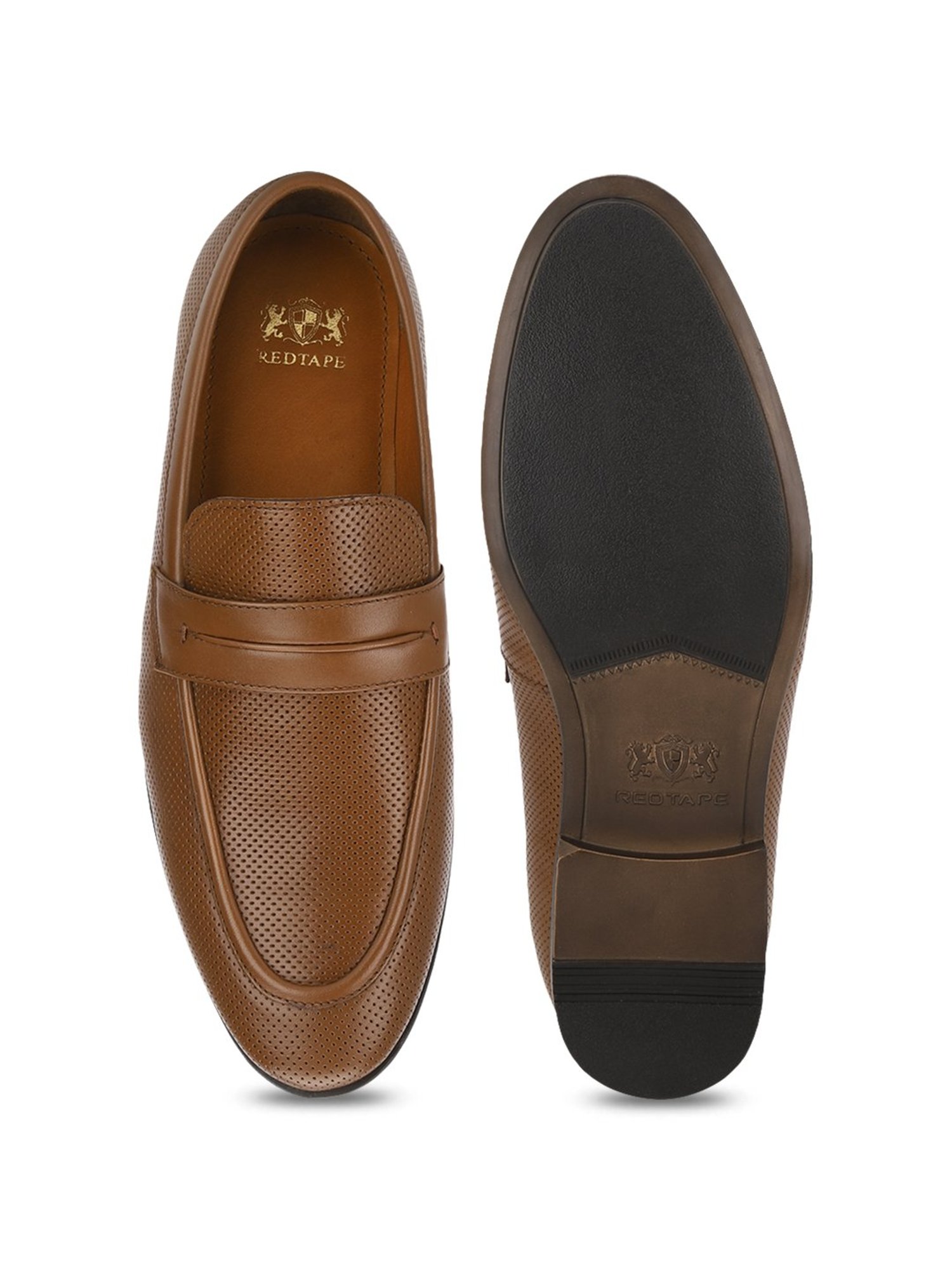 red tape tan casual loafers