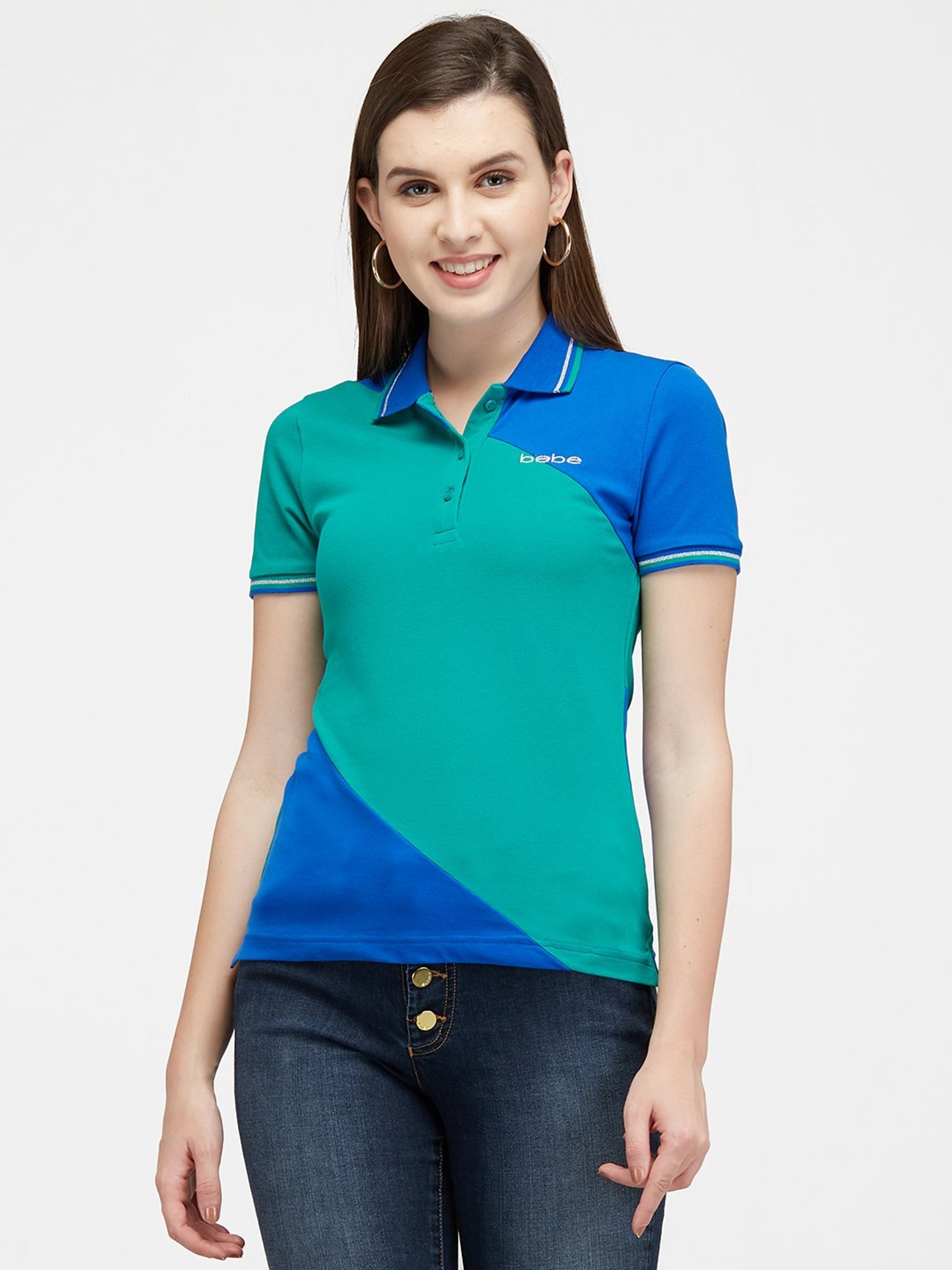 Buy Bebe Blue Green Cotton Polo T Shirt Online At Best Prices Tata Cliq