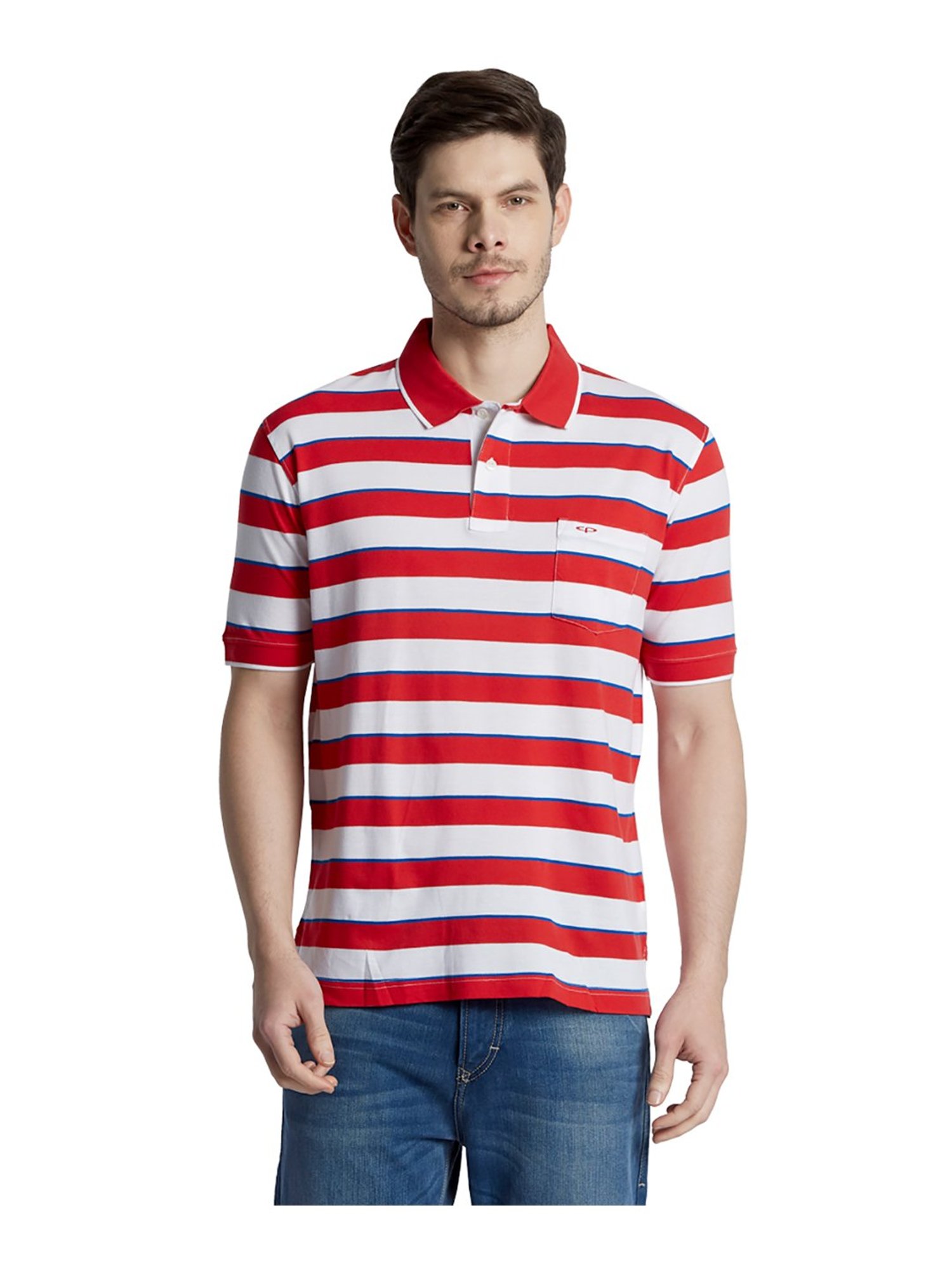 red and white striped polo t shirt