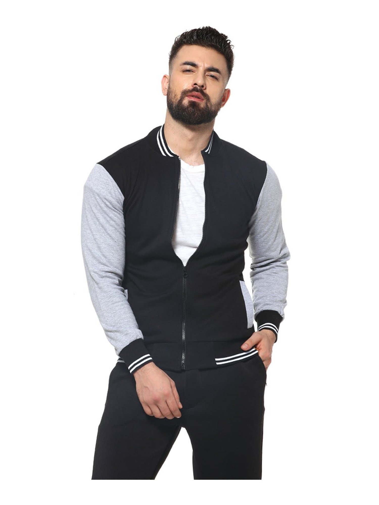 Buy Campus Sutra Men Solid Grey Color Block Bomber jacket at Amazon.in