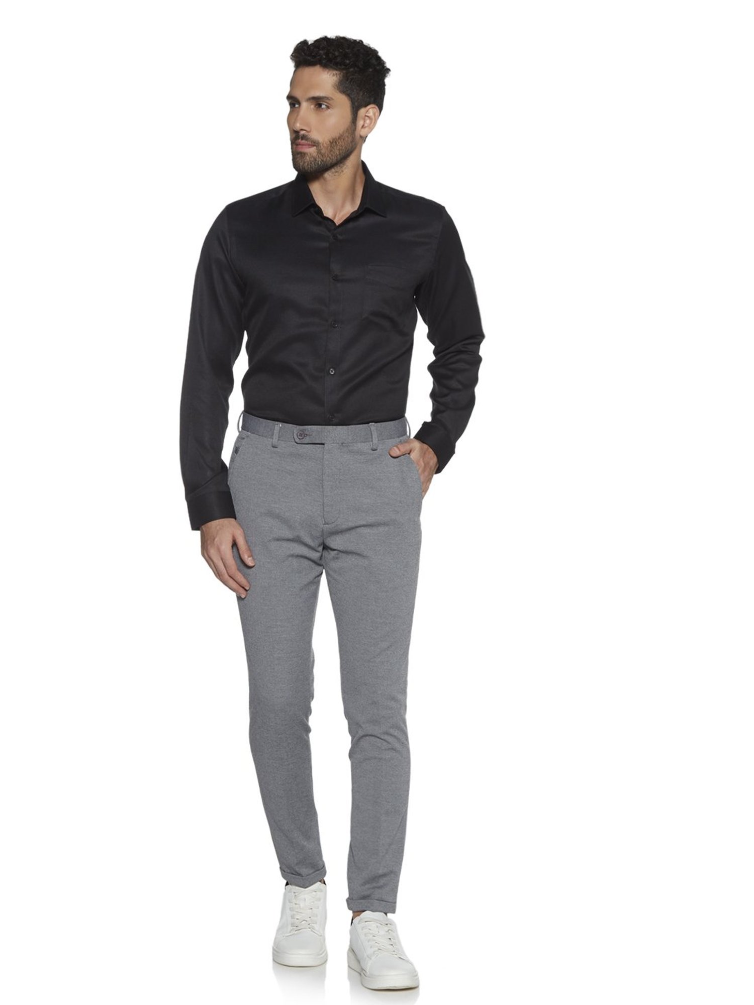 Buy WES Formals Navy Straight-Fit Trousers from Westside