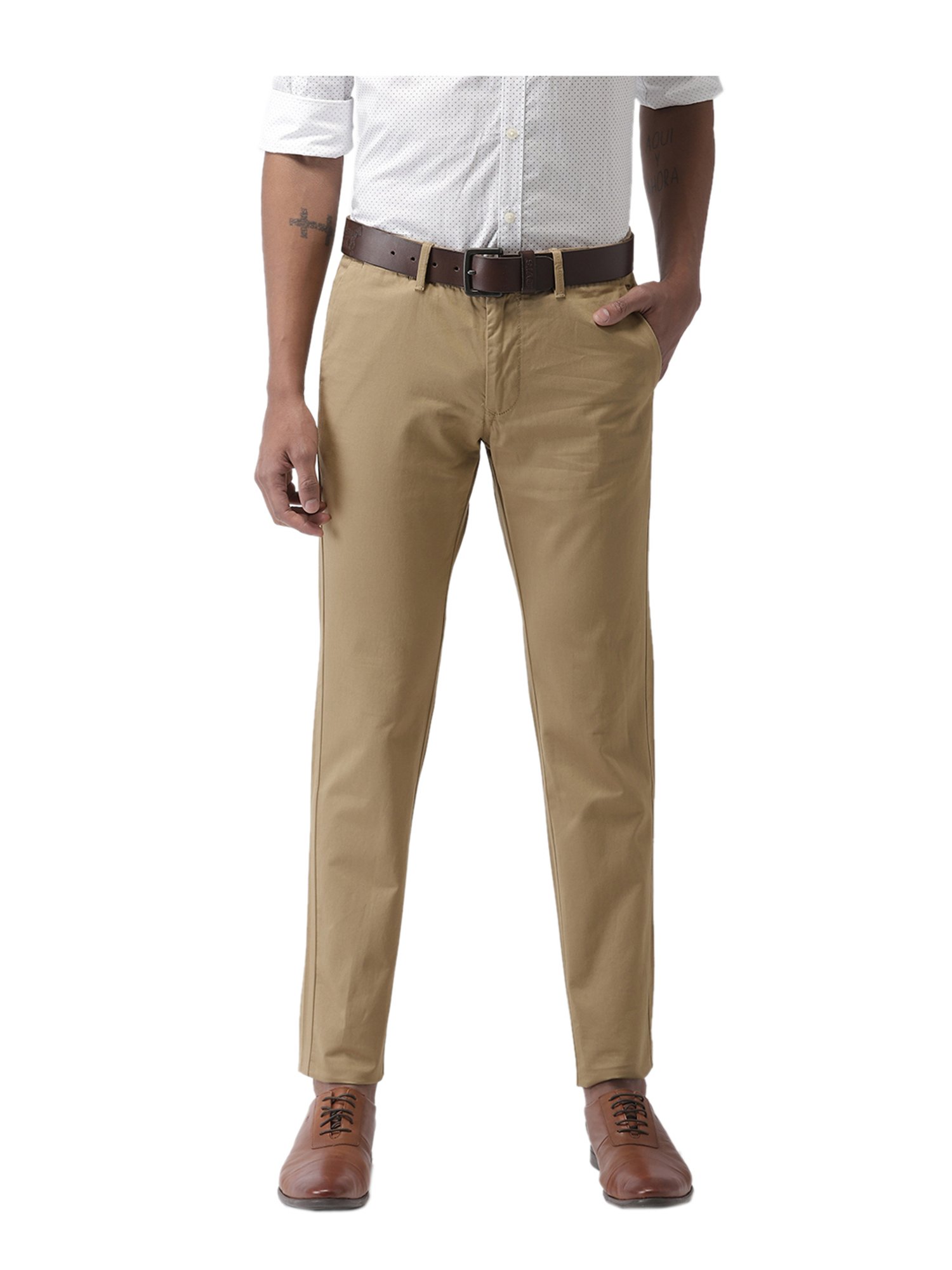 Buy Men Khaki Solid Low Skinny Fit Casual Trousers Online  706094  Peter  England