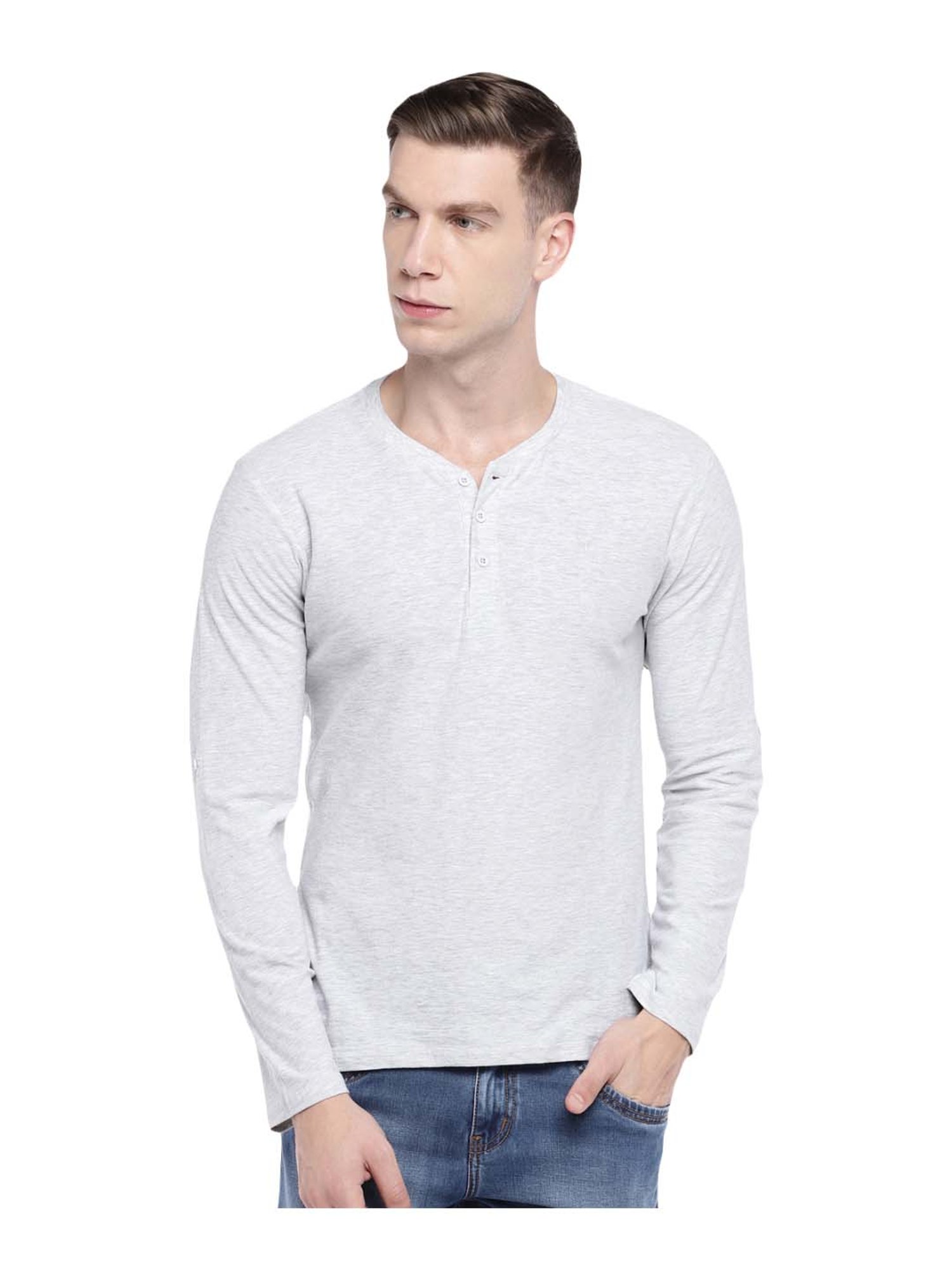 Regular Fit Heathered Henley T-Shirt