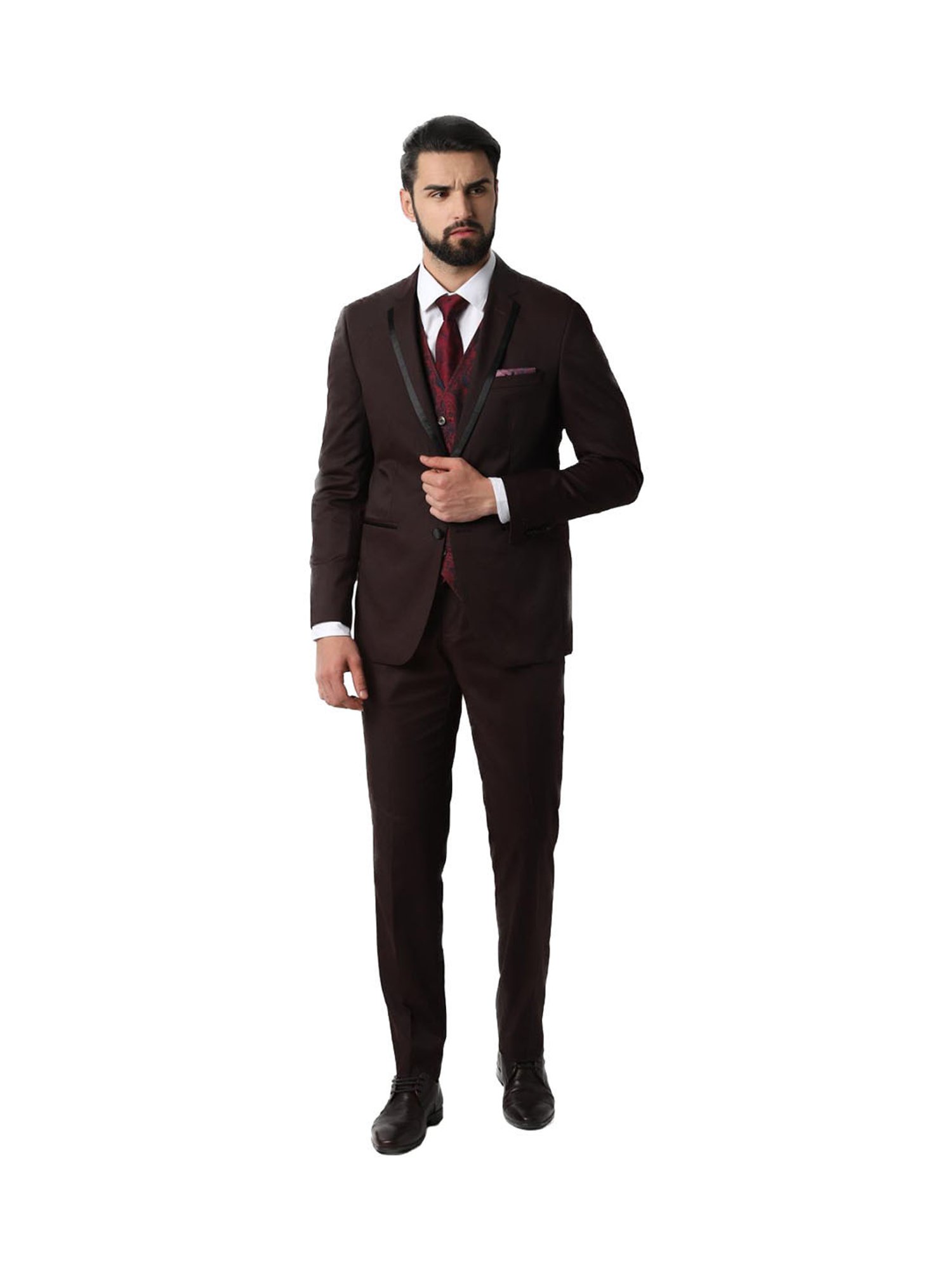 maroon slim fit suit