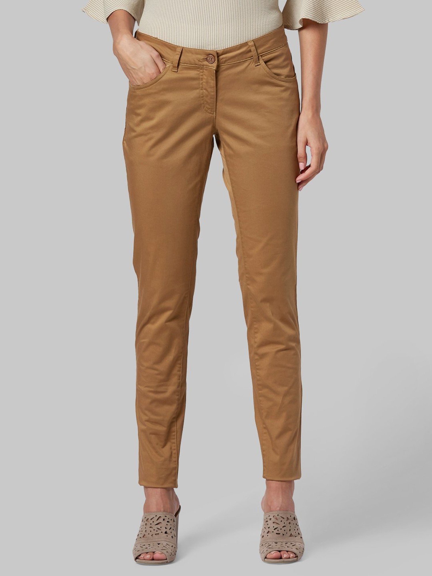 Buy NTX Women Cotton Flex Ankle Length Trouser Pants Side Chain Closer for  Casual Wear Office Wear Medium Coffee Brown at Amazonin