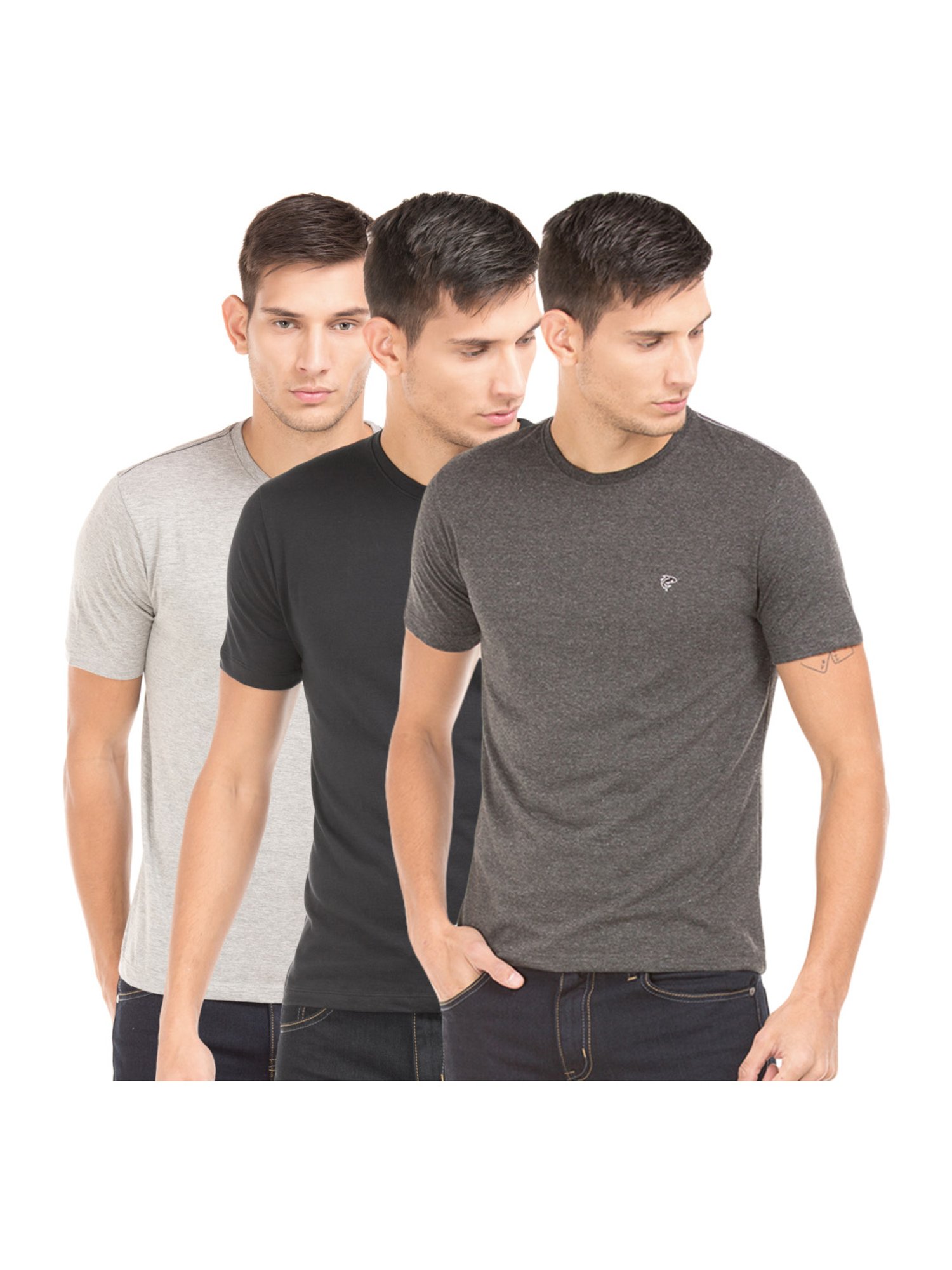Talje bagage Erobrer Buy Ruggers Grey & Black Cotton Regular Fit T-Shirts (Pack Of 3) for Mens  Online @ Tata CLiQ