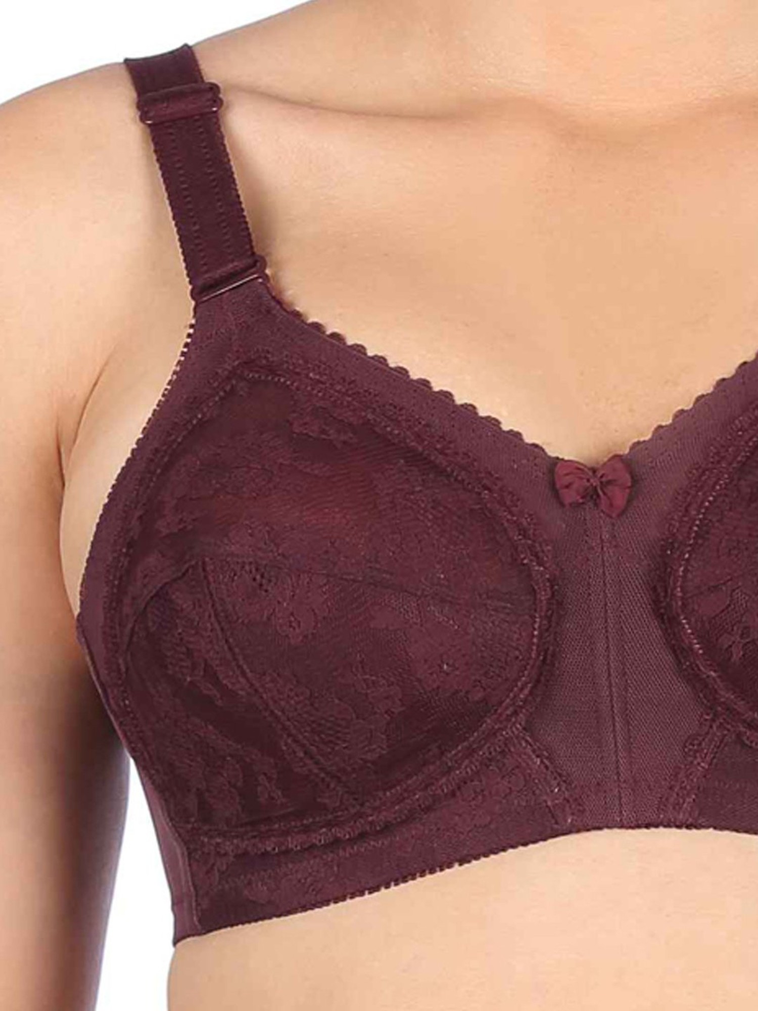 Buy Triumph Maroon Lace Work Non-Padded Full Coverage Bra for