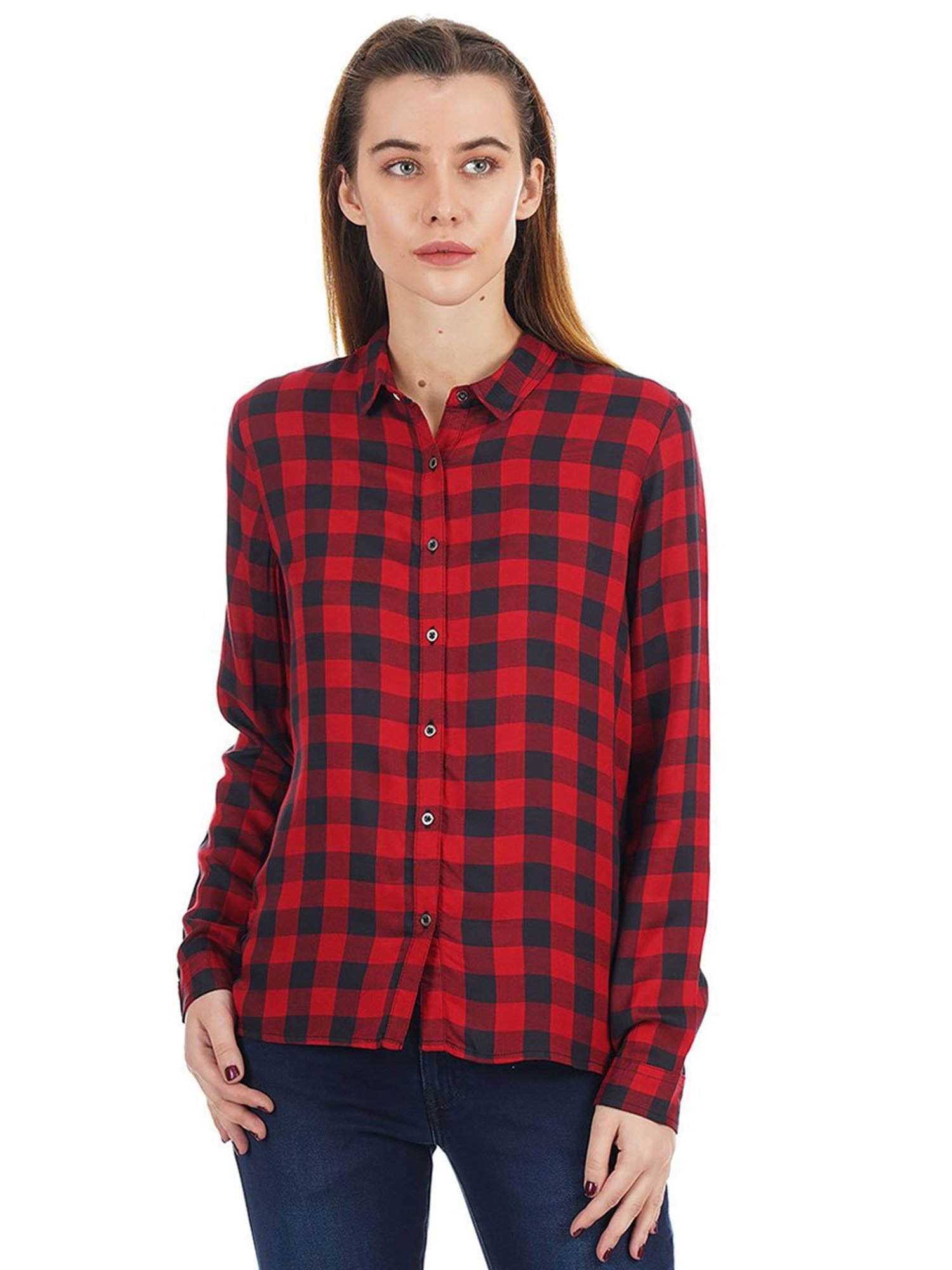 Pepe Jeans Women Checkered Casual Red Shirt - Buy Pepe Jeans Women