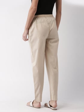 Buy Go Colors Cream Cotton Straight Pants for Women Online @ Tata CLiQ