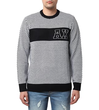 Buy Armani Exchange White & Black Classic Fit Logo Sweater for Men Online @  Tata CLiQ Luxury
