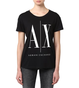 Buy Armani Exchange Black Boyfriend Fit Logo Crew T-Shirt for Women Online  @ Tata CLiQ Luxury