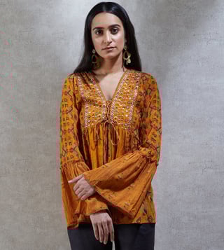 Buy Ritu Kumar Mustard V Neck Full Sleeve Bell Cuff Short Kurti for Women Online @ Tata CLiQ Luxury Buy Ritu Kumar Mustard V Neck Full Sleeve Bell Cuff Short Kurti for Women Online @ Tata CLiQ Luxury