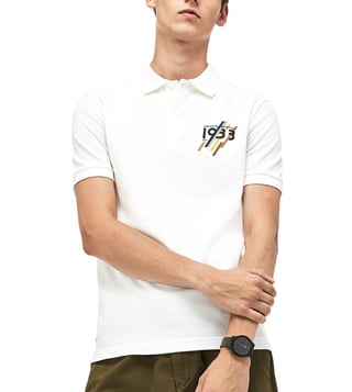 Buy Lacoste White 1933 Lettering Stretch Mini Pique Polo T Shirt