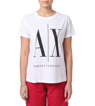 Buy Armani Exchange White & Black Print Logo Crew T-Shirt for Women Online  @ Tata CLiQ Luxury