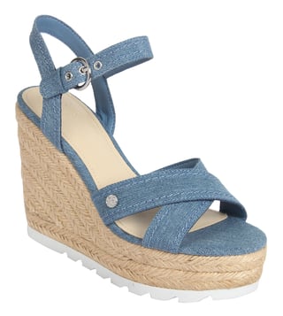 Buy Guess Blue Denim Ankle Strap Espadrille Wedges for Women