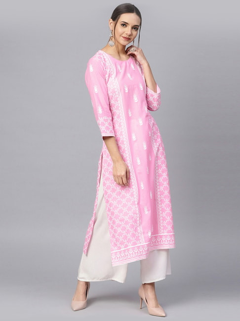 Buy Chikankari Pink Kurtis Online - House Of Kari (Chikankari Clothing)