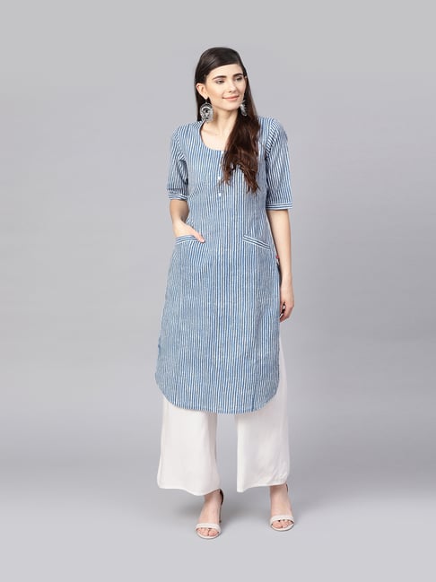 striped kurti neck design