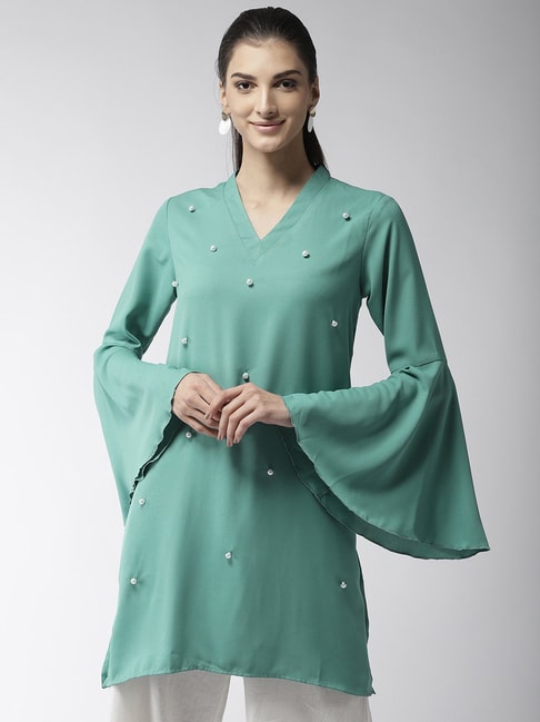 Style Quotient Teal Embellished Kurta Price in India