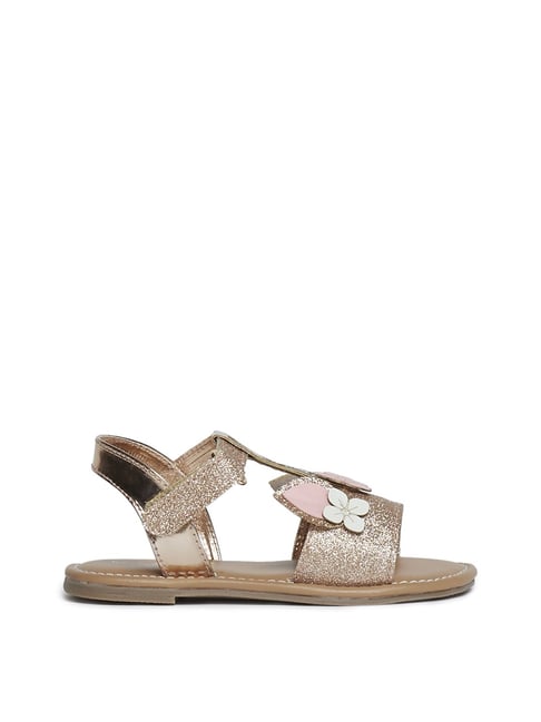Buy Yellow Kids by Westside Rose Gold Floral Sandals For Kids