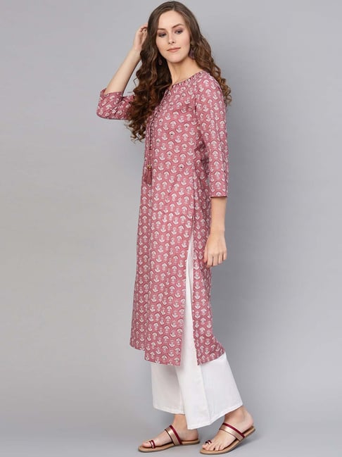 Buy Varanga Pink Floral Print Straight Kurti Online at Best Prices ...