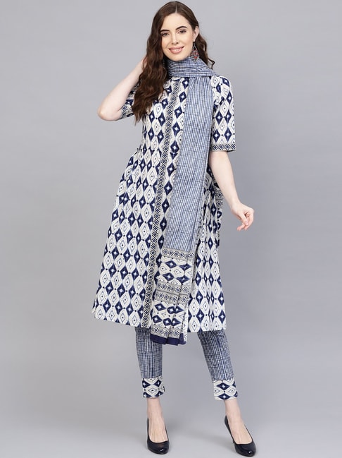 Jaipuri Printed 3 Pcs Kurti Pant & Dupatta Set - Srishti Textile | Kurtis  with pants, Kurti, Fashion