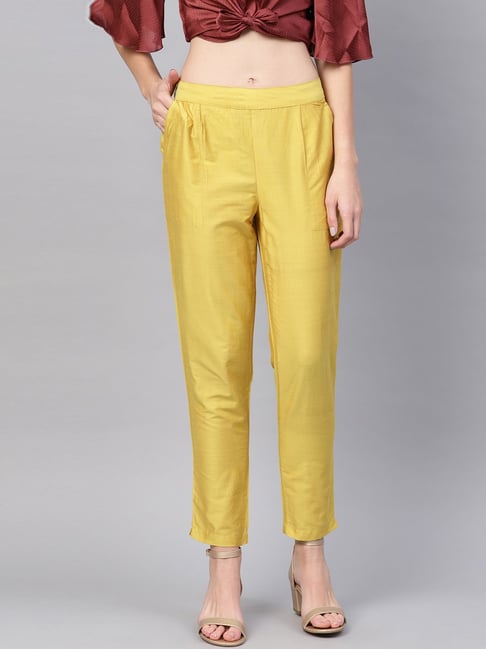 Jaipur Kurti Yellow Mid Rise Pants