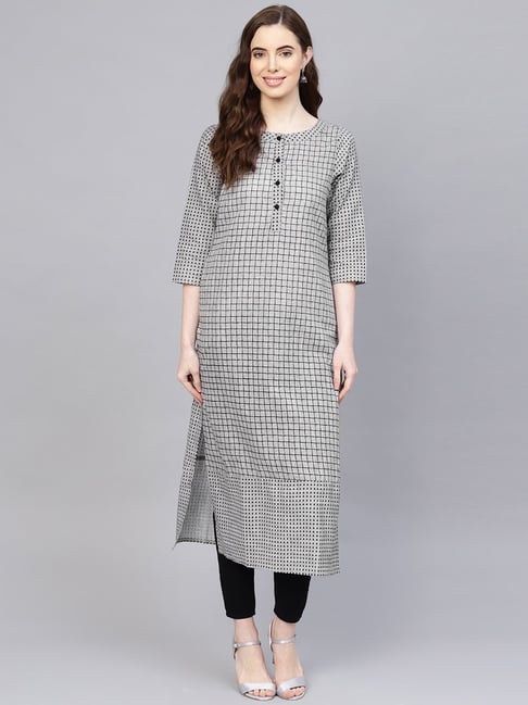 Buy Jaipur Kurti Grey Cotton Geometric Straight Kurti for Women Online ...