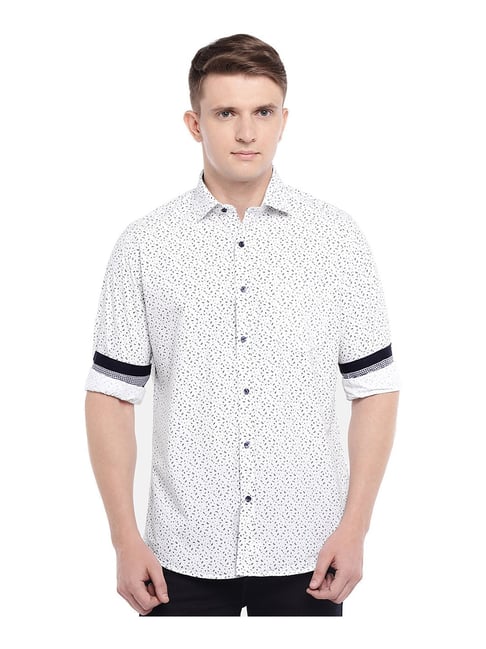 Easies By Killer White Slim Fit Printed Cotton Shirt