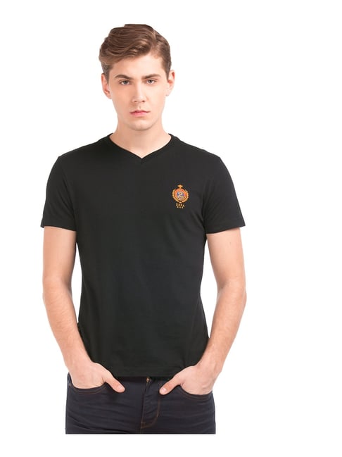 Buy Polo Black V Neck Cotton T-Shirt for Men's Online