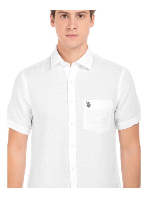 Us polo assn white linen clearance shirt