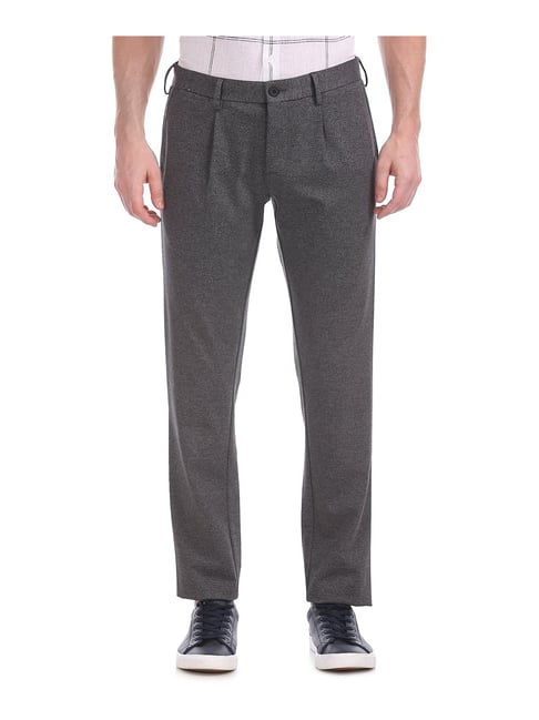 Flying Machine Dark Grey Super Slim Fit Flat Front Trousers