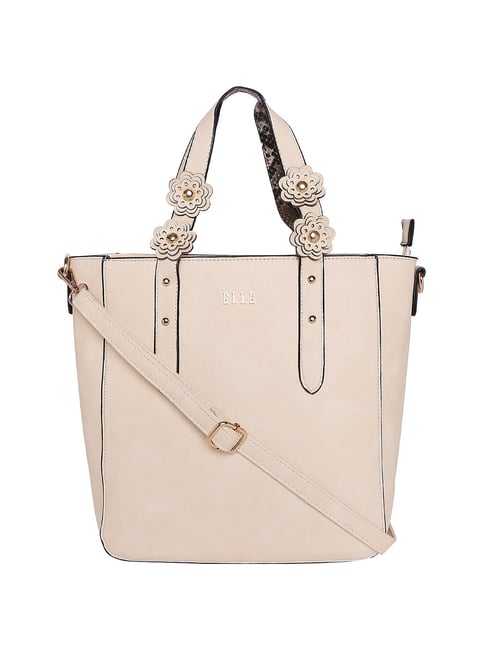 Elle Capsule Beige Solid Large Tote Handbag