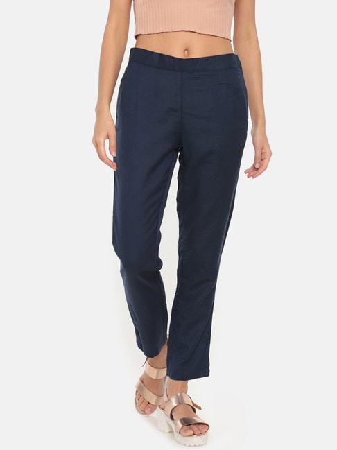 Buy Go Colors Navy Slim Fit Pencil Pants for Women Online @ Tata CLiQ