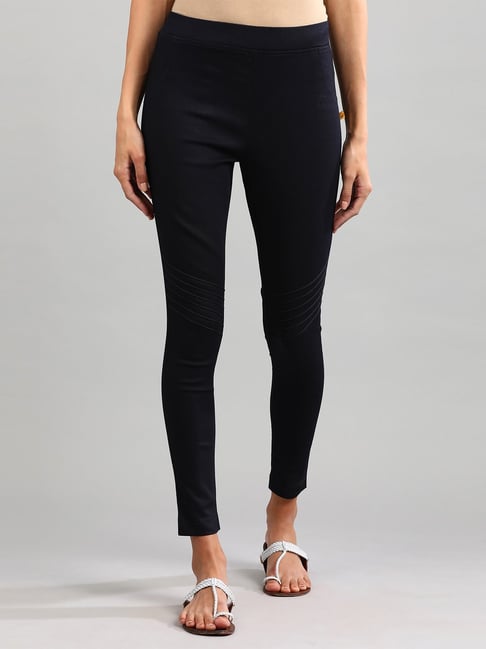 Aurelia Navy Cotton Regular Fit Jeggings