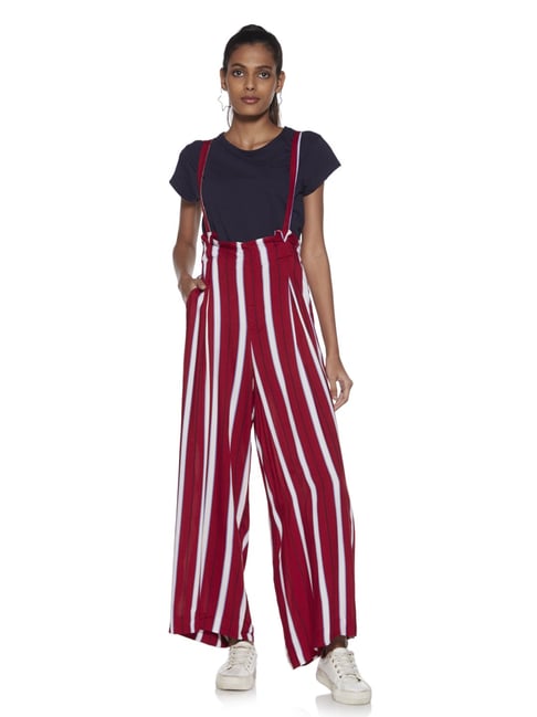 Nuon by Westside Red Striped Lousie Pants With Suspenders