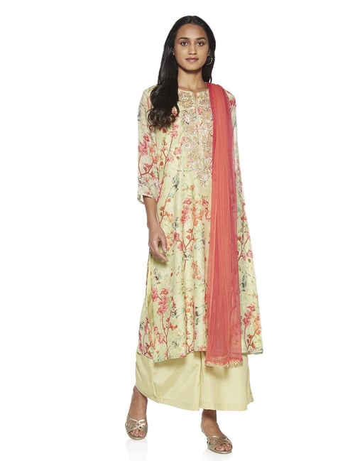Vark by Westside Lime A-Line Kurta, Dupatta And Palazzos Set