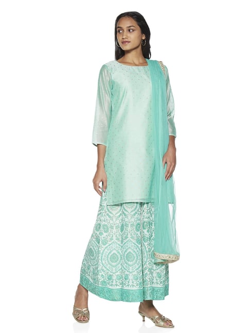 Vark by Westside Sea Green Straight Kurti And Palazzos Set