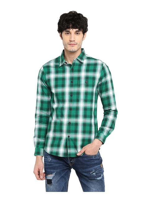 Buy Spykar Green Slim Fit Check Shirt 