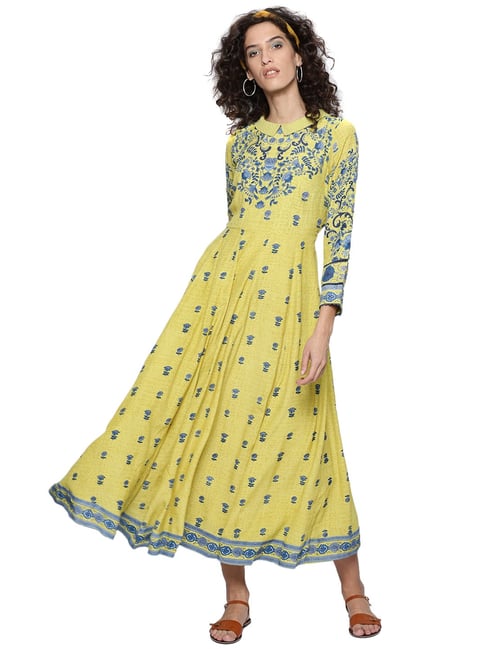 Label Ritu Kumar Lime Green Printed Dress