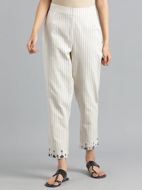 Buy W White Cotton Embroidered Pants for Women Online @ Tata CLiQ