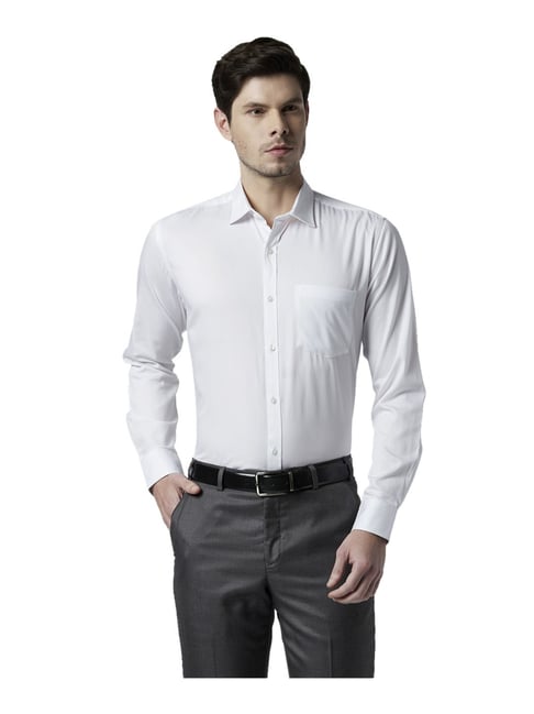 Park Avenue White Slim Fit Full Sleeves Solid Shirt