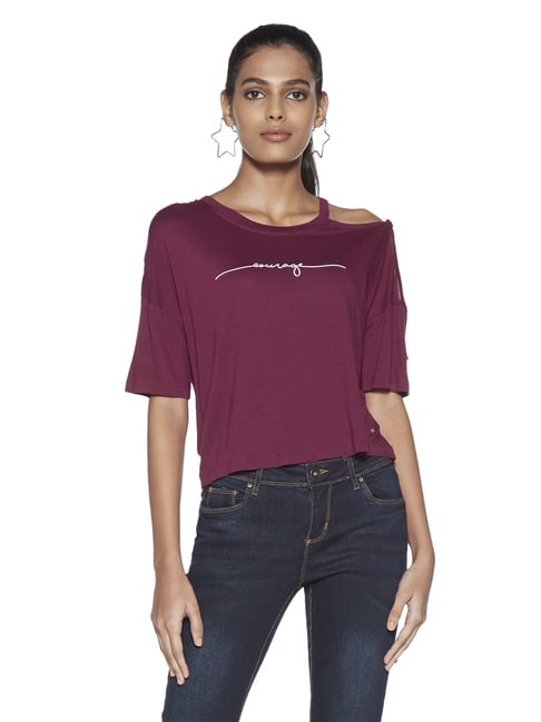 Buy Nuon by Westside Magenta Text Print 