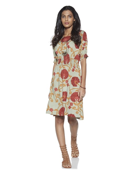 Bombay Paisley by Westside Mint Floral Fit-And-Flare Dress