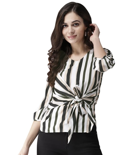 Style Quotient Olive & Black Striped Top