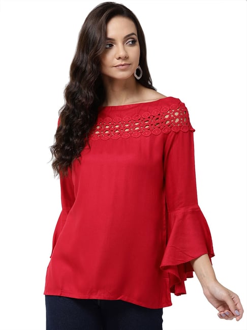 Style Quotient Red Lace Top